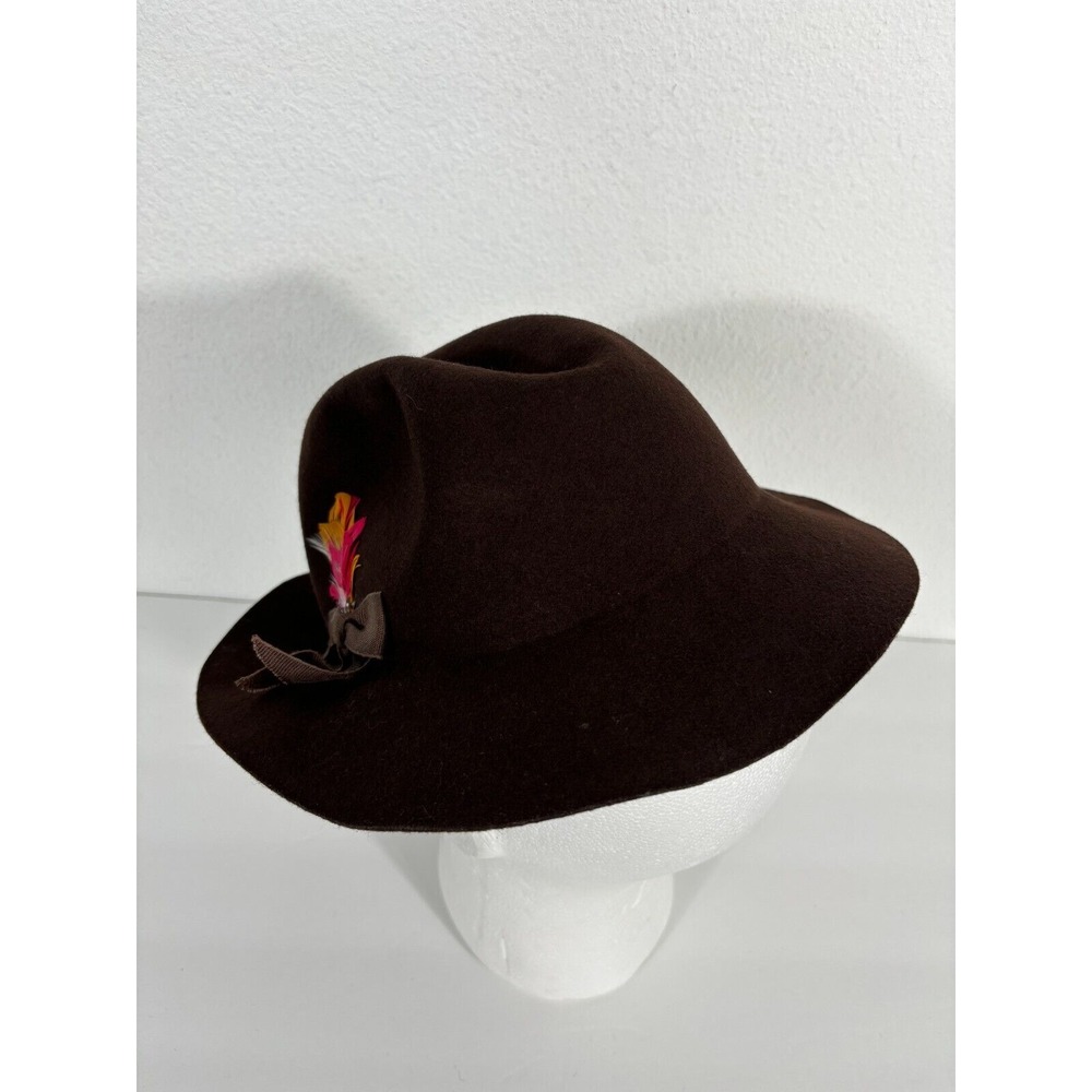 Dark Brown Women's Wool Fedora Hat with Feather Accent